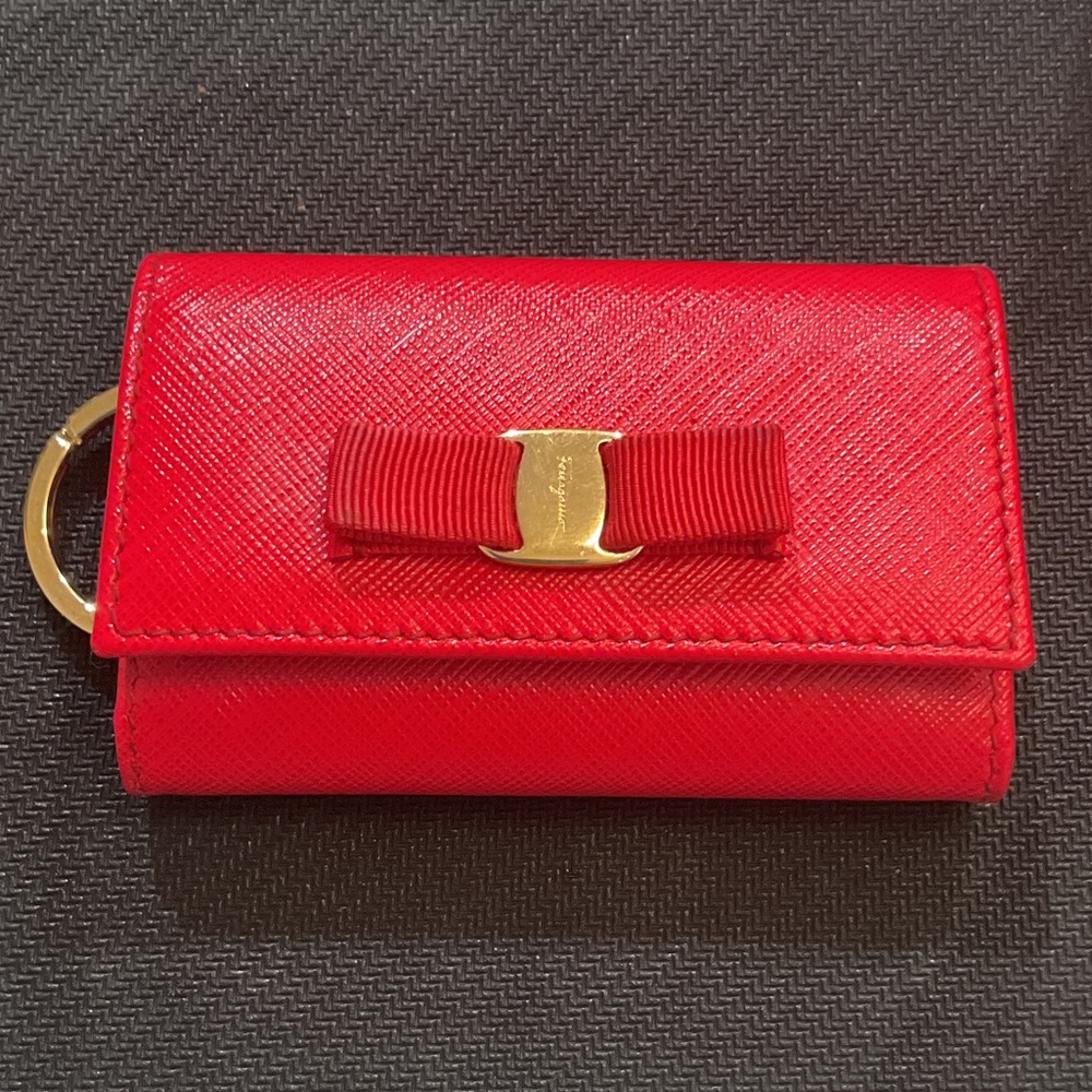 Salvadore Feragamo Red Leather key holder with Gold Accent